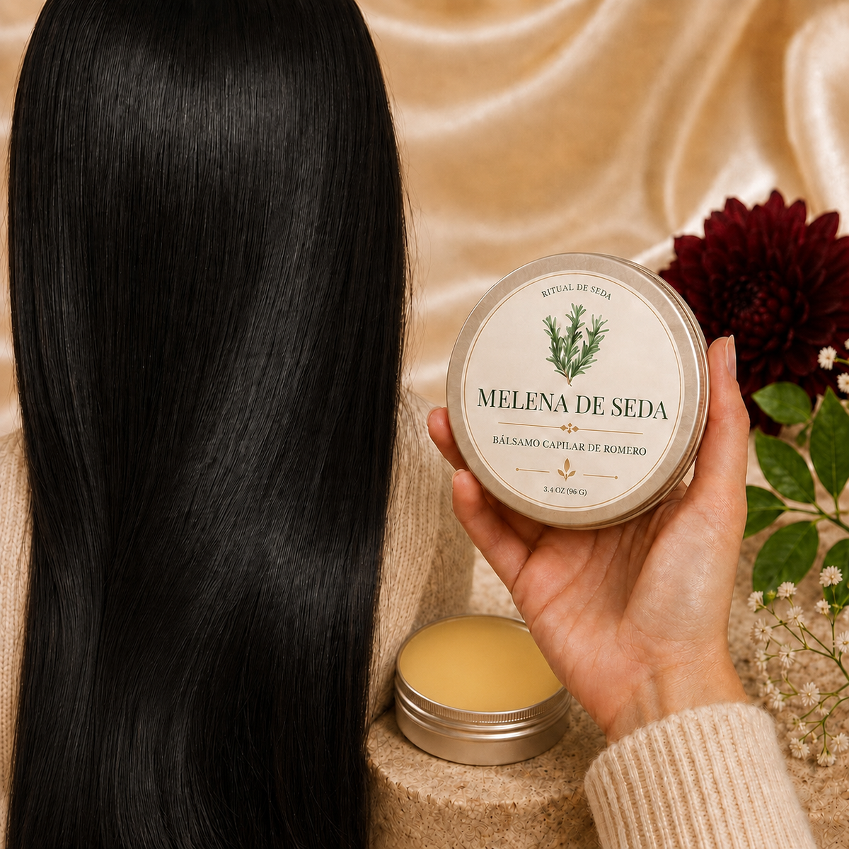 Melena de Seda – Bálsamo Capilar Botánico con Romero y Aceites Nutritivos | 3.4 oz